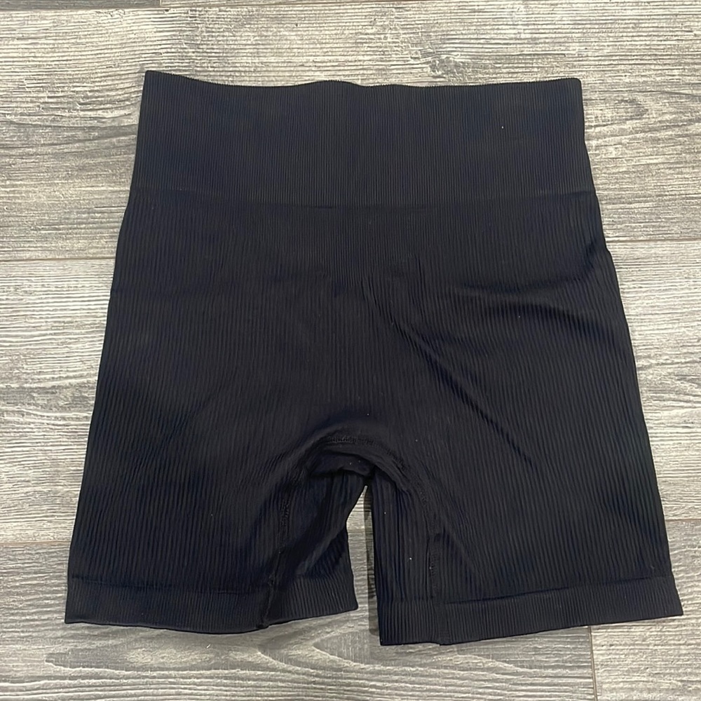 Black Ribbed Biker Shorts